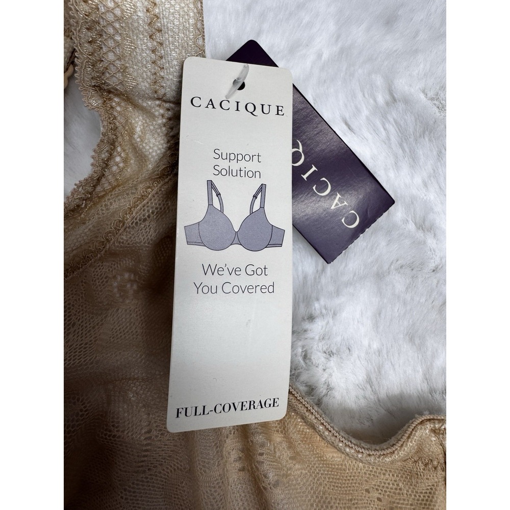 New Cacique Modern Lace Unlined Full Coverage Bra‎ Underwire Support Nude 46DDD - Picture 4 of 13